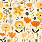 Buttercup Folk Cotton Curtain Fabric - Mustard with floral patterns and vibrant yellow color