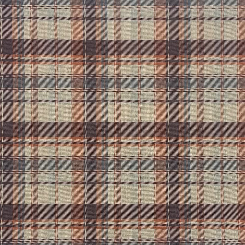 Cairn Plaid Clementine linen cotton curtain fabric with orange and neutral check pattern