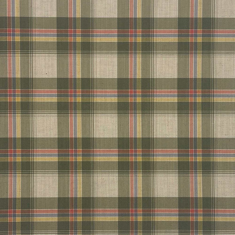 Cairn Plaid Green linen cotton curtain fabric with olive and ochre check design