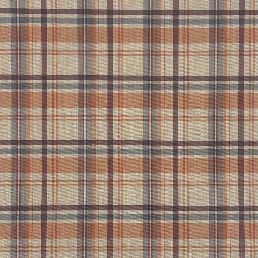 Cairn Plaid Orange linen cotton curtain fabric with burnt orange and navy check pattern