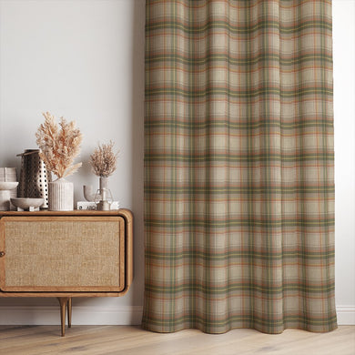 Cairn Plaid Satsuma check linen curtain fabric styled as relaxed drapery