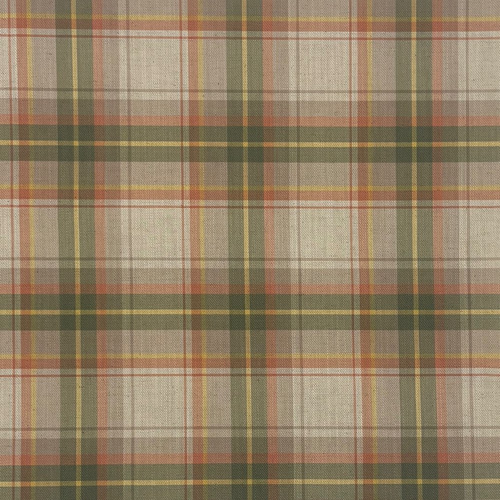 Cairn Plaid Satsuma linen cotton curtain fabric with terracotta and neutral check weave