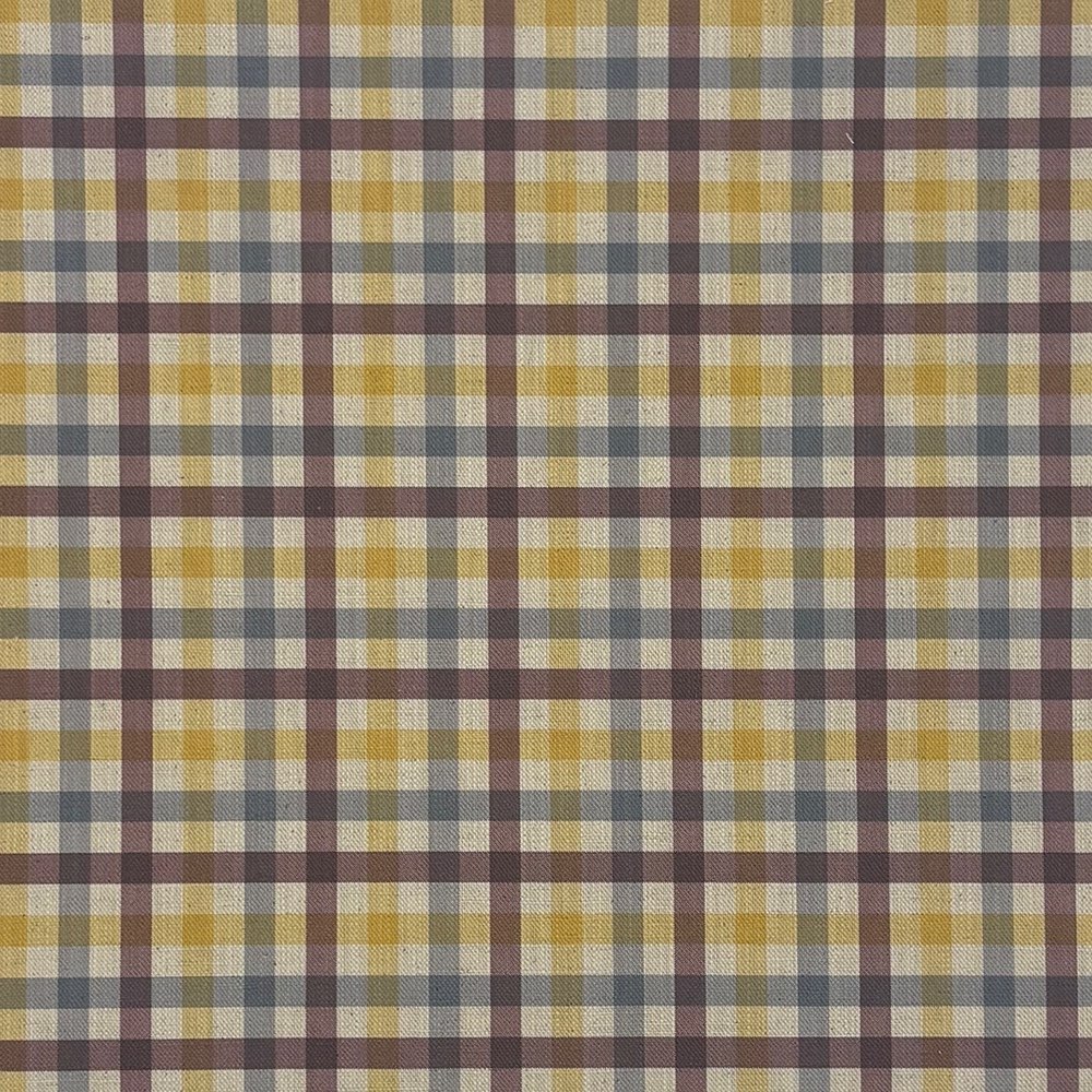 Cairn Plaid Yellow linen cotton curtain fabric with ochre, grey, and neutral checks