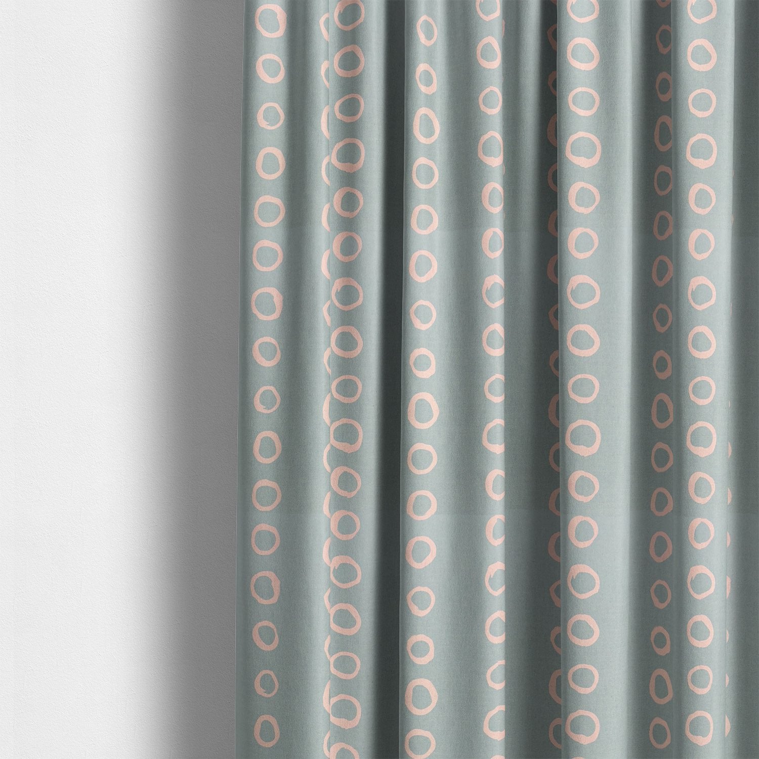 Calaggio Duck Egg Spot Curtain Fabric - Home Styling used in a contemporary curtain setup with soft neutral tones.