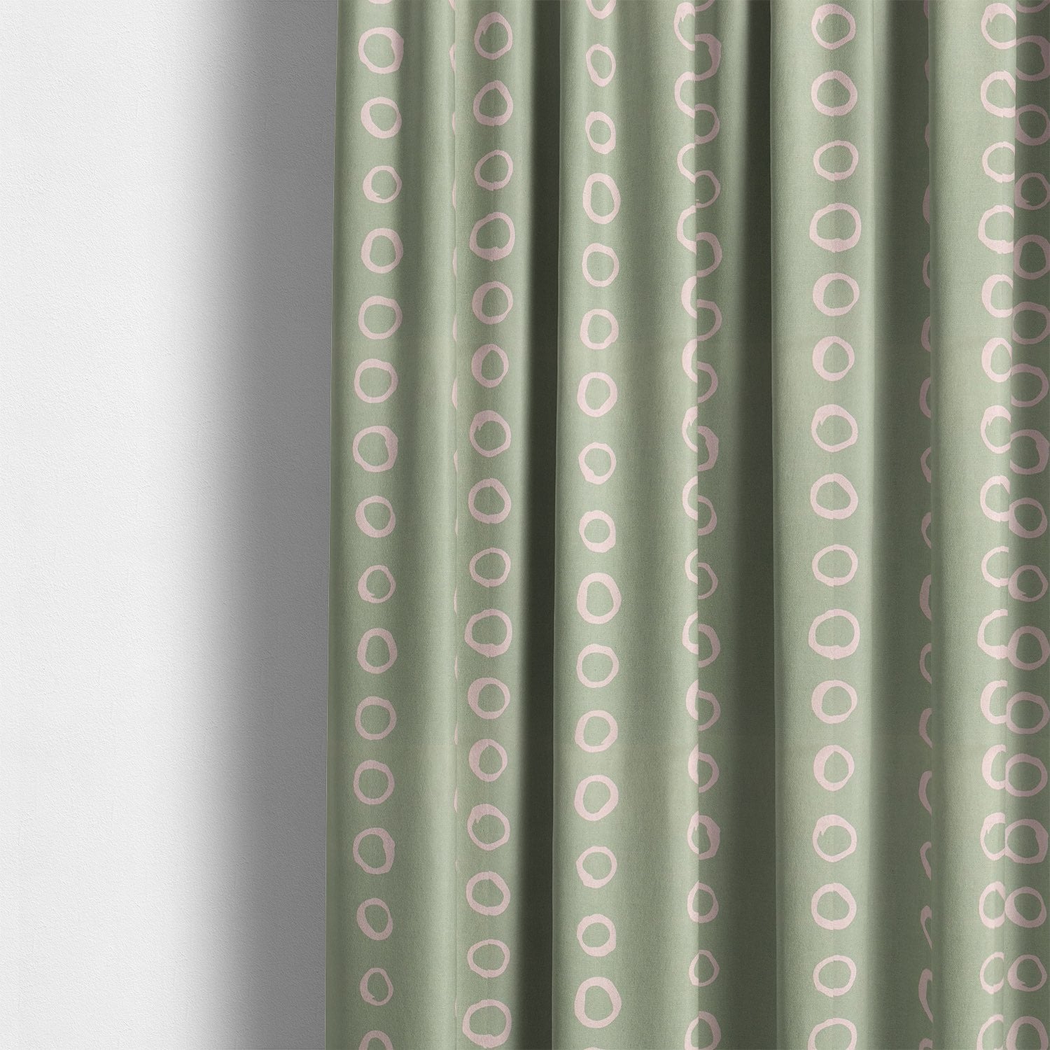 Calaggio Lemongrass Spot Curtain Fabric - Interior Setting featured in a fresh and bright space.