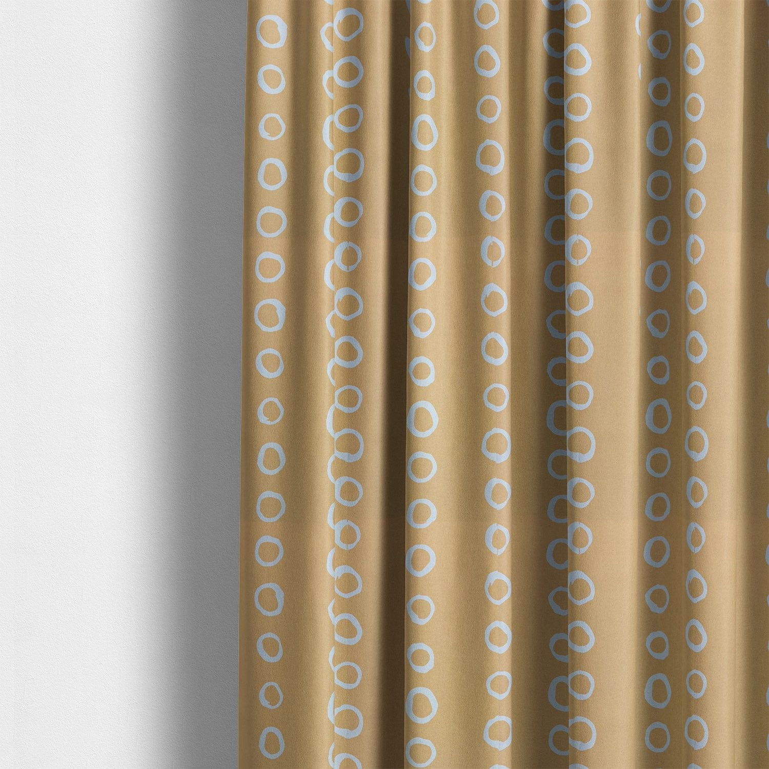 Calaggio Ochre Spot Curtain Fabric - Styled Interior featuring a warm, earthy decor with ochre polka dot curtains.
