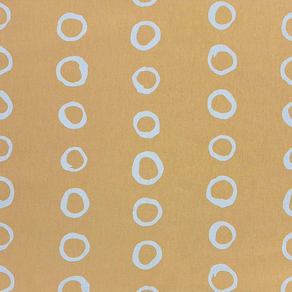Calaggio Ochre Spotty Polka Dot Curtain Fabric - Flat Sample with a golden ochre background and stylish dotted pattern.