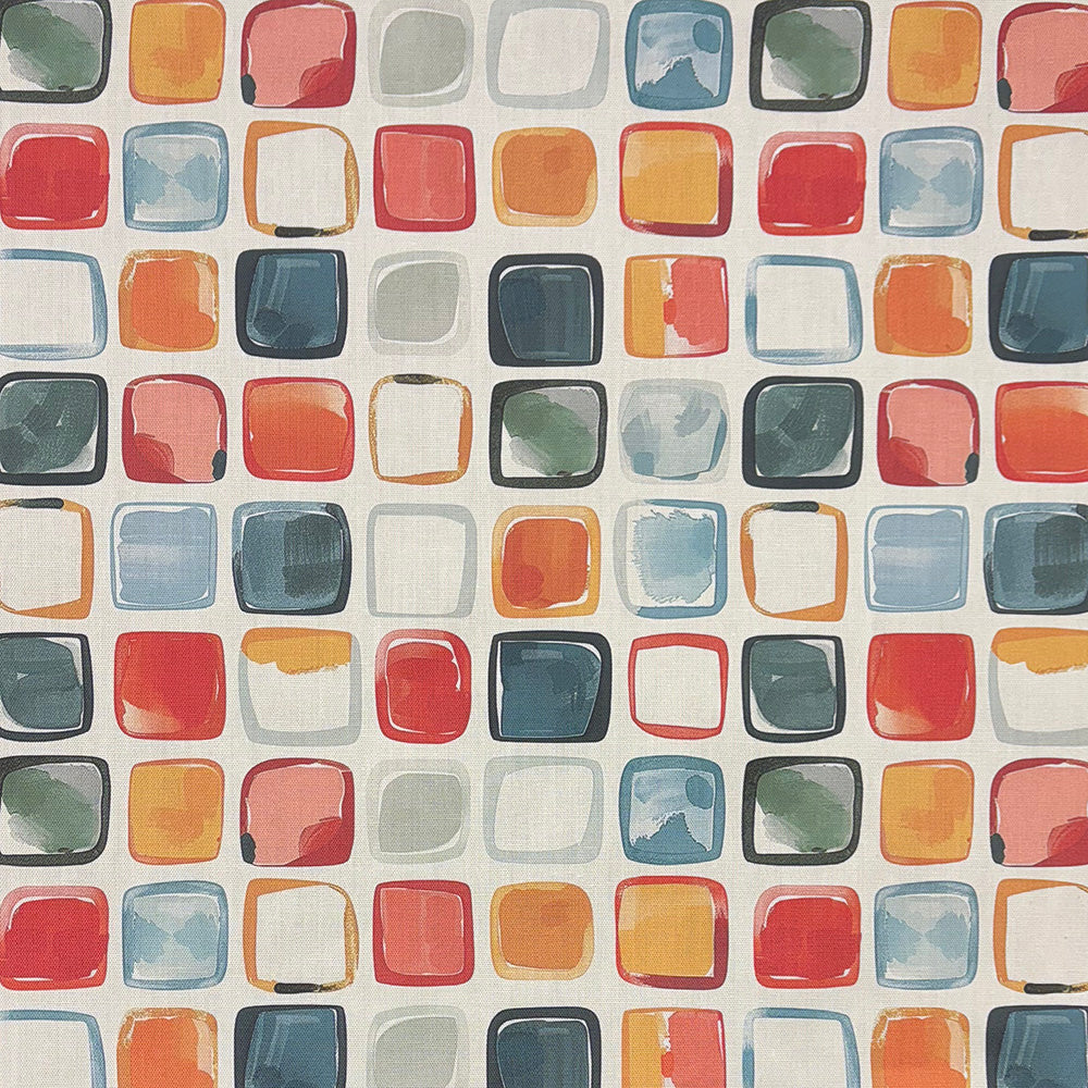 Camden multicoloured fabric with a striking mix of painted squares and textured details
