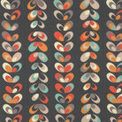 Cavendish Floral Linen Curtain Fabric in Black – retro Scandi floral design with multicoloured petal motifs