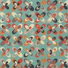 Cavendish Floral Linen Curtain Fabric in Duck Egg – mid-century Scandi floral design in teal and ochre tones