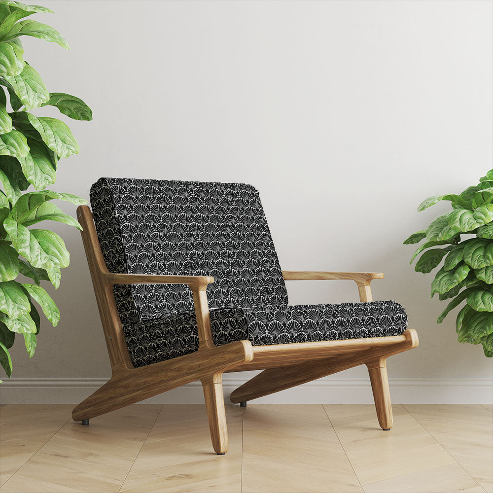Black art deco velvet upholstery fabric upholstered on modern accent chair