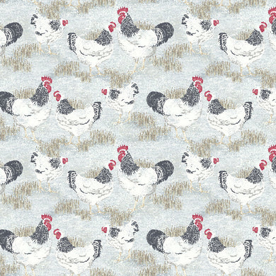 Chickens Cotton Curtain Fabric in Black and White for farmhouse decor