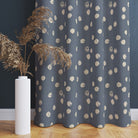 Chiese navy curtain fabric featuring a classic polka dot design, great for stylish interiors.