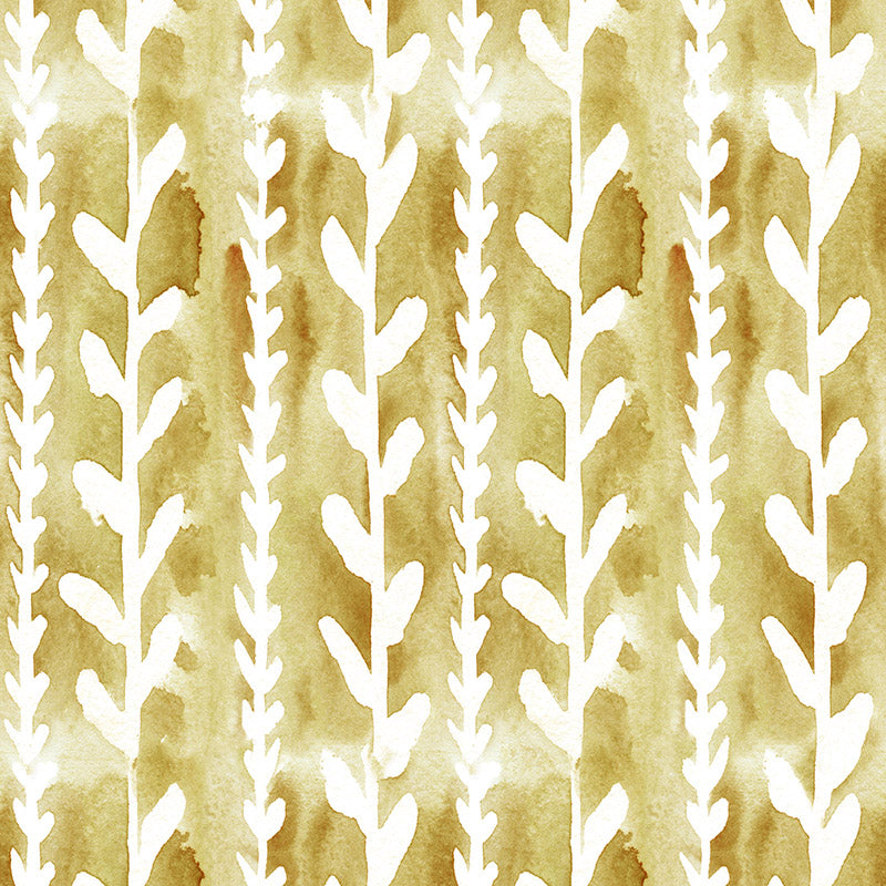 Gold printed velvet upholstery fabric leaf pattern Cordelia