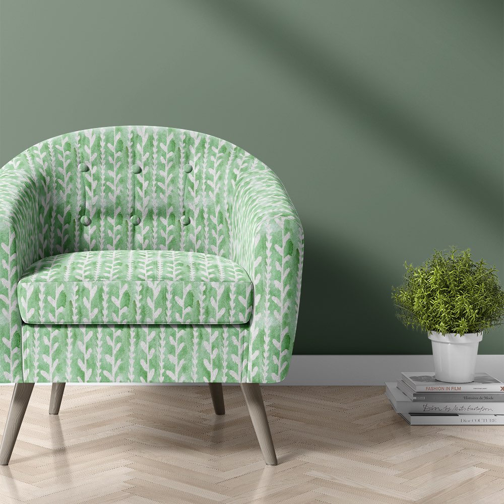 Cordelia green velvet upholstery fabric leaf pattern chair