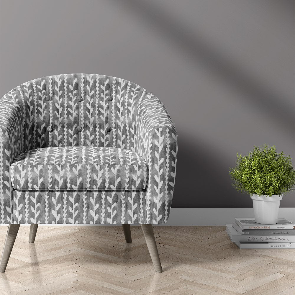Cordelia grey velvet upholstery fabric leaf pattern chair