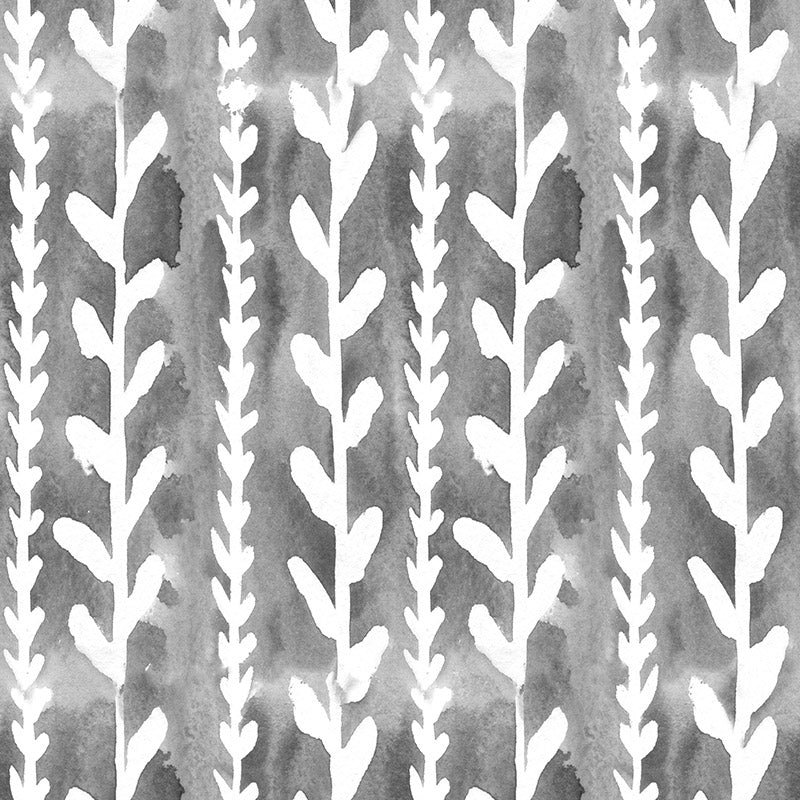 Grey printed velvet upholstery fabric Cordelia leaf design