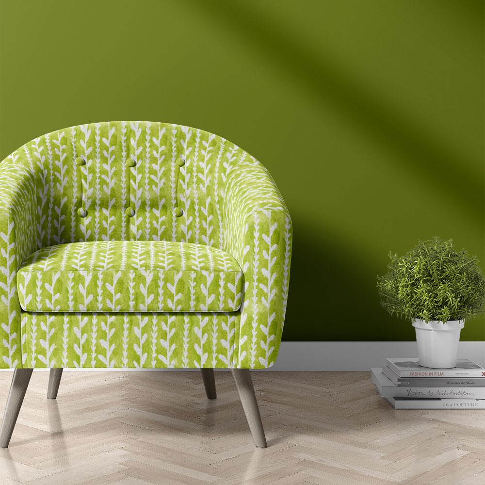Cordelia lime green velvet upholstery fabric leaf pattern chair