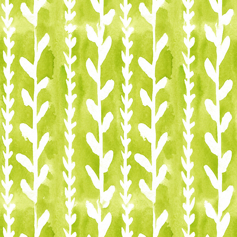 Lime green printed velvet upholstery fabric Cordelia botanical design