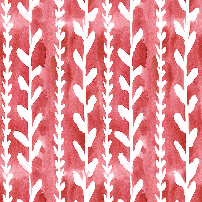 Red printed velvet upholstery fabric Cordelia leaf design
