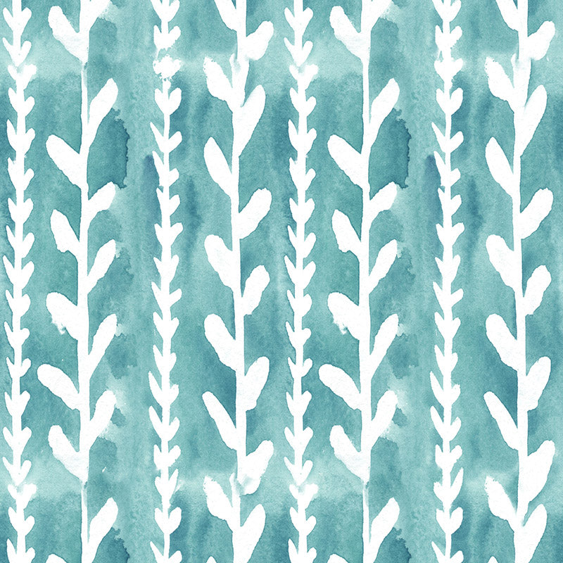 Teal leaf printed velvet upholstery fabric Cordelia detail
