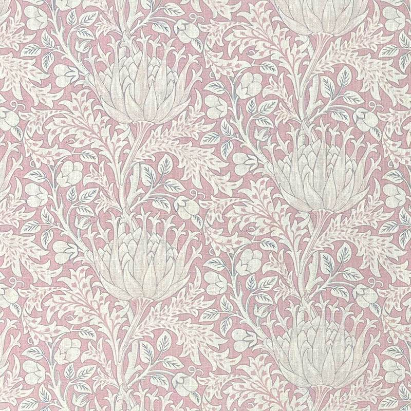 High-quality Cynara Flower Upholstery Fabric showcasing a beautiful botanical pattern in shades of green and pink, perfect for adding a touch of nature-inspired elegance to any furniture piece