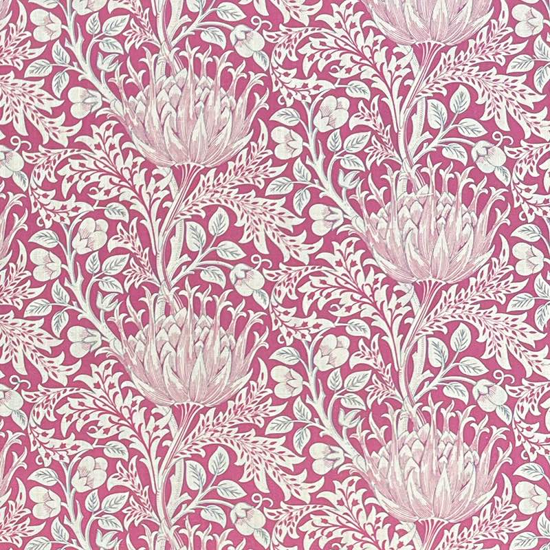 Beautiful Cynara Flower Fabric showcasing intricate floral patterns in vibrant shades of pink and green, perfect for elegant home decor and upholstery projects