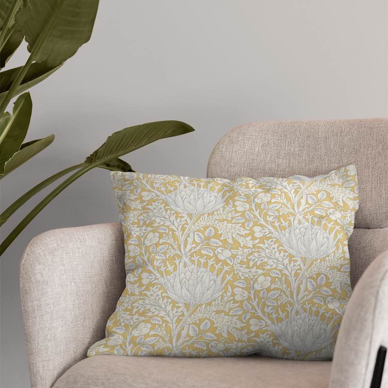 Close-up of beautiful Cynara Flower Upholstery Fabric in vibrant colors and intricate patterns, perfect for adding a touch of elegance to any home decor project