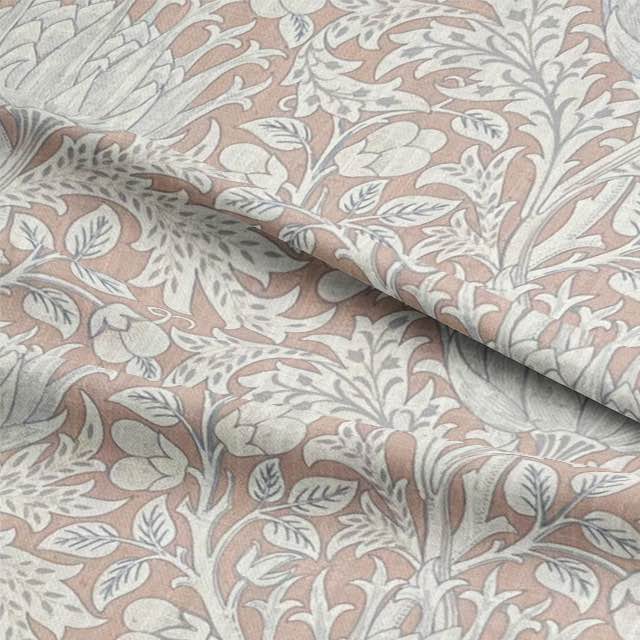 A close-up image of Cynara Flower Upholstery Fabric, featuring a beautiful floral pattern in shades of blue, green, and gold, perfect for adding a touch of elegance and sophistication to any furniture piece