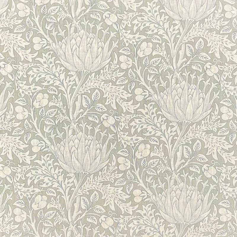 Close-up of beautiful Cynara Flower Upholstery Fabric with elegant floral pattern in soft shades of blue and green, perfect for adding a touch of nature to any interior design project