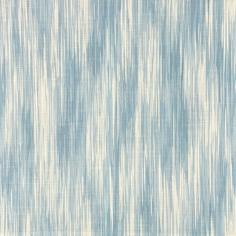 Flat fabric image of Dallas Blue striped curtain fabric with broken vertical stripe design in powder and denim blue shades.