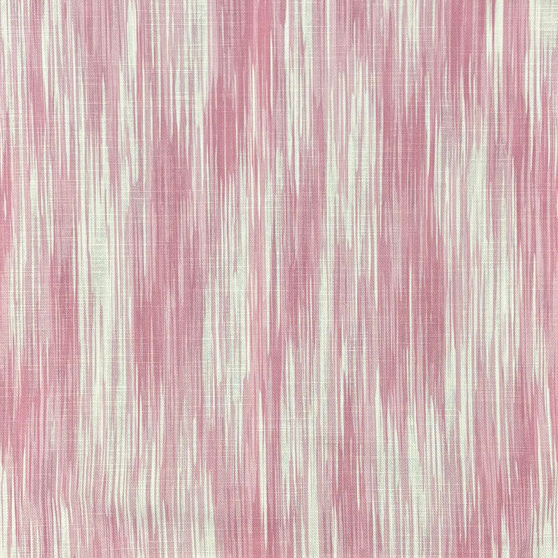 Flat fabric image of Dallas Pink striped curtain fabric with painterly vertical lines in soft rose pink on a linen-look weave.
