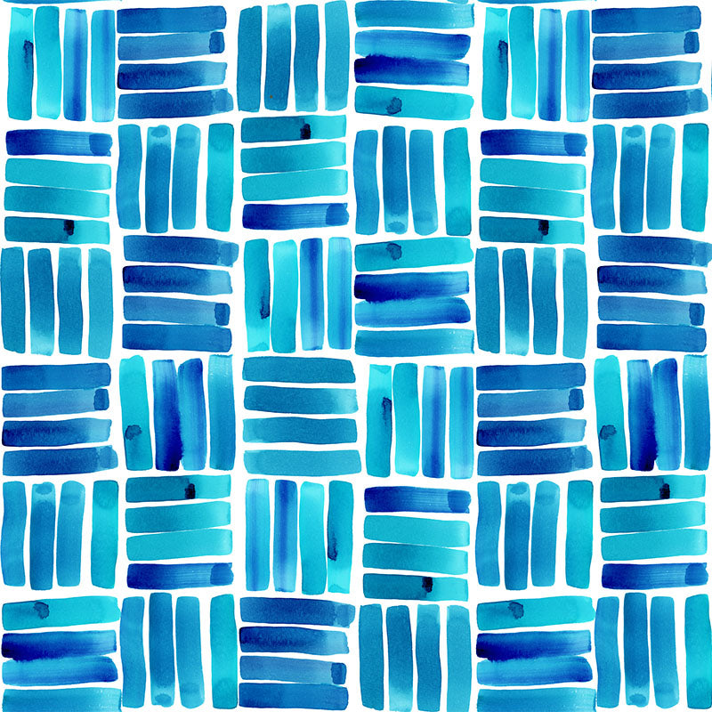 Dash Turquoise flat machine washable curtain fabric with bright blue geometric dash motif