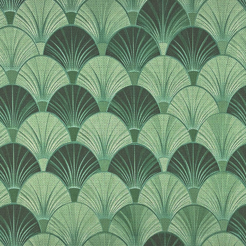 Deco Fan Green printed upholstery fabric with fan motif pattern