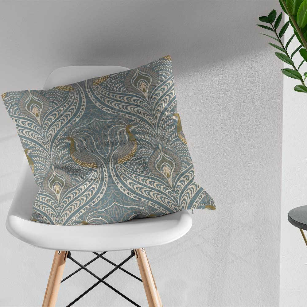 Deco Peacock Cotton Linen Curtain Fabric Per Metre - Mineral