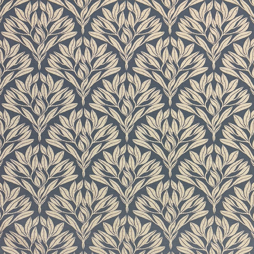 Driftwood Leaf Navy Upholstery Fabric – Rich blue leaf fabric for upholstery.
