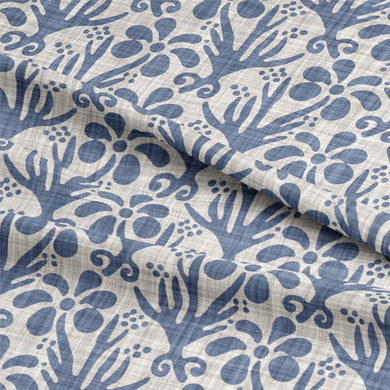 Close-up of the high-quality Duloe Cotton Curtain Fabric in Blue, showcasing its luxurious texture and rich color
