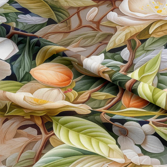 Luxurious and elegant Enchanted Forest Linen Curtain Fabric - Ivory