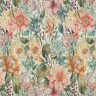 Close-up of English Garden Green patterned curtain fabric on linen union basecloth