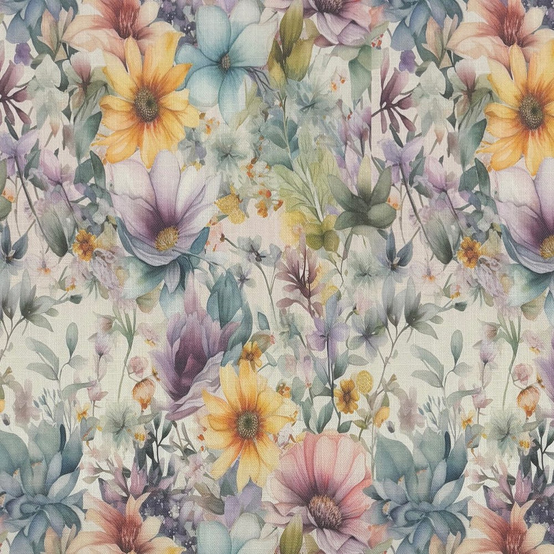 Detailed view of English Garden Lilac linen curtain fabric for curtains and blinds