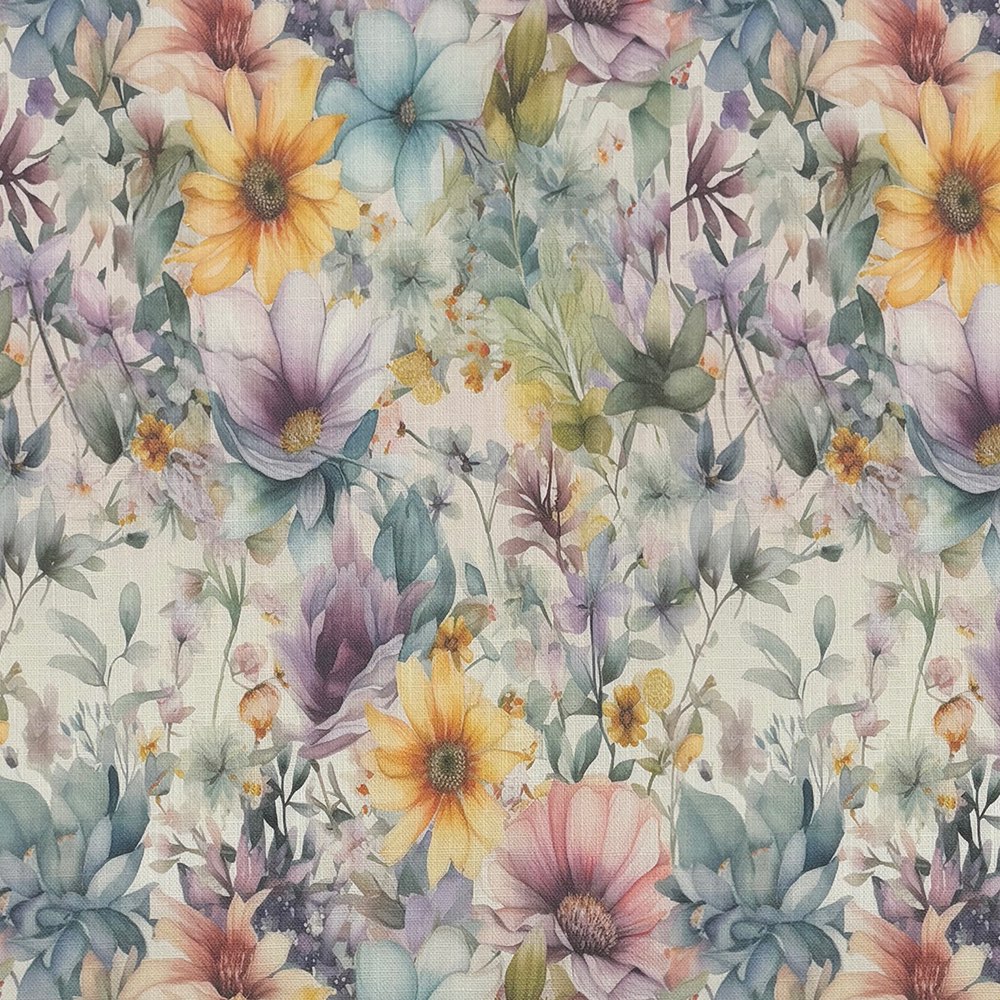 Detailed view of English Garden Lilac linen curtain fabric for curtains and blinds