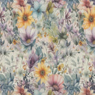 Detailed view of English Garden Lilac linen curtain fabric for curtains and blinds