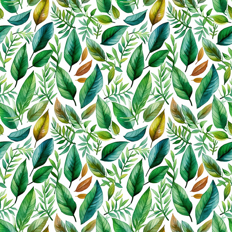 Ennerdale green botanical curtain fabric with watercolour leaves and delicate sprigs on white