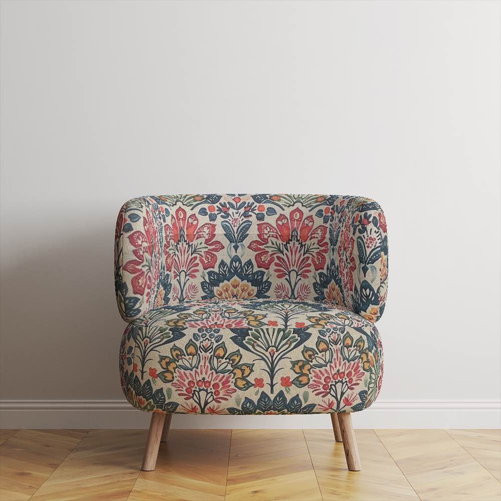 Esha Multi - Indian Block Print Floral Upholstery Fabric