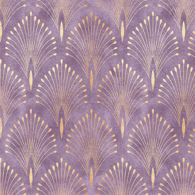 Feathercrest Amethyst Art Deco velvet fabric flat image with purple feather crest fan pattern