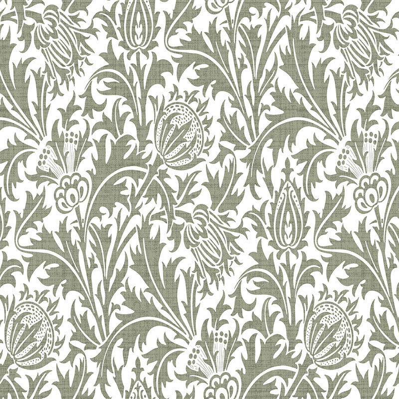 Fennel green William Morris inspired leaf velvet fabric for curtains and upholstery