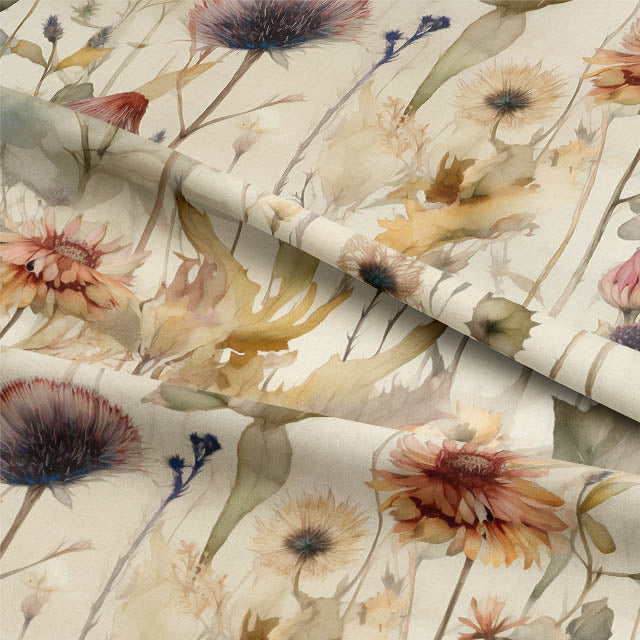 Close-up of Fleur Linen Curtain Fabric - Ink texture