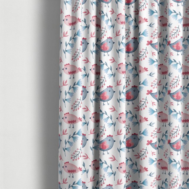Beautifully textured Folk Chick Cotton Curtain Fabric in a delicate Pink hue