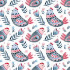 Folk Chickens Cotton Curtain Fabric in Grey with Vintage Farmhouse Design