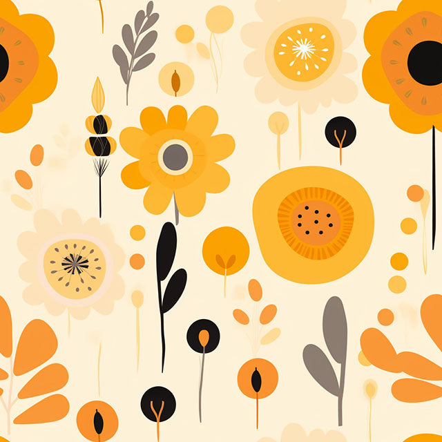Folk Daisy Cotton Curtain Fabric in Mustard Yellow for Home Decor